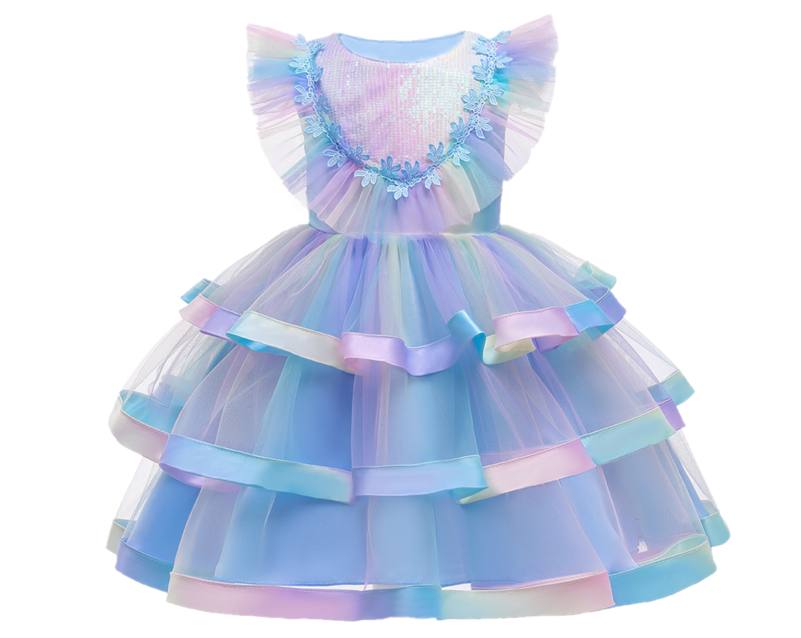 Luxe Unicorn jurk - Blauwe regenboog