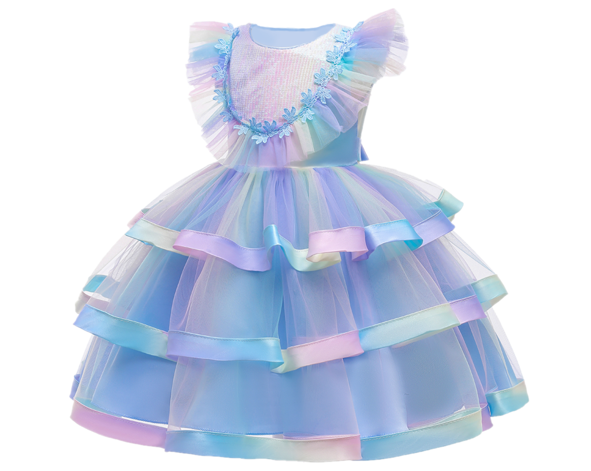 Luxe Unicorn jurk Blauwe regenboog Prinsessenjurk